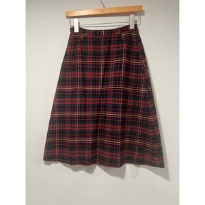Vintage Plaid A-line Skirt Knee Length Red Green Yellow Size Small JL